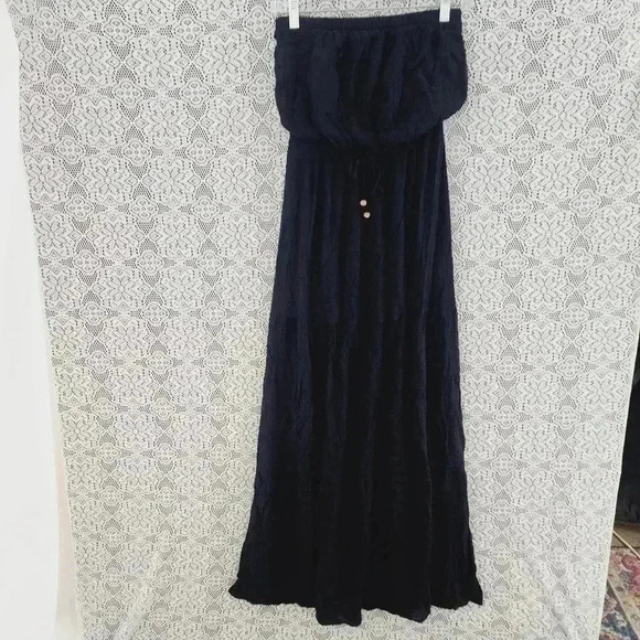 Socialite Black Strapless Rayon Maxi Dress S - Picture 1 of 9